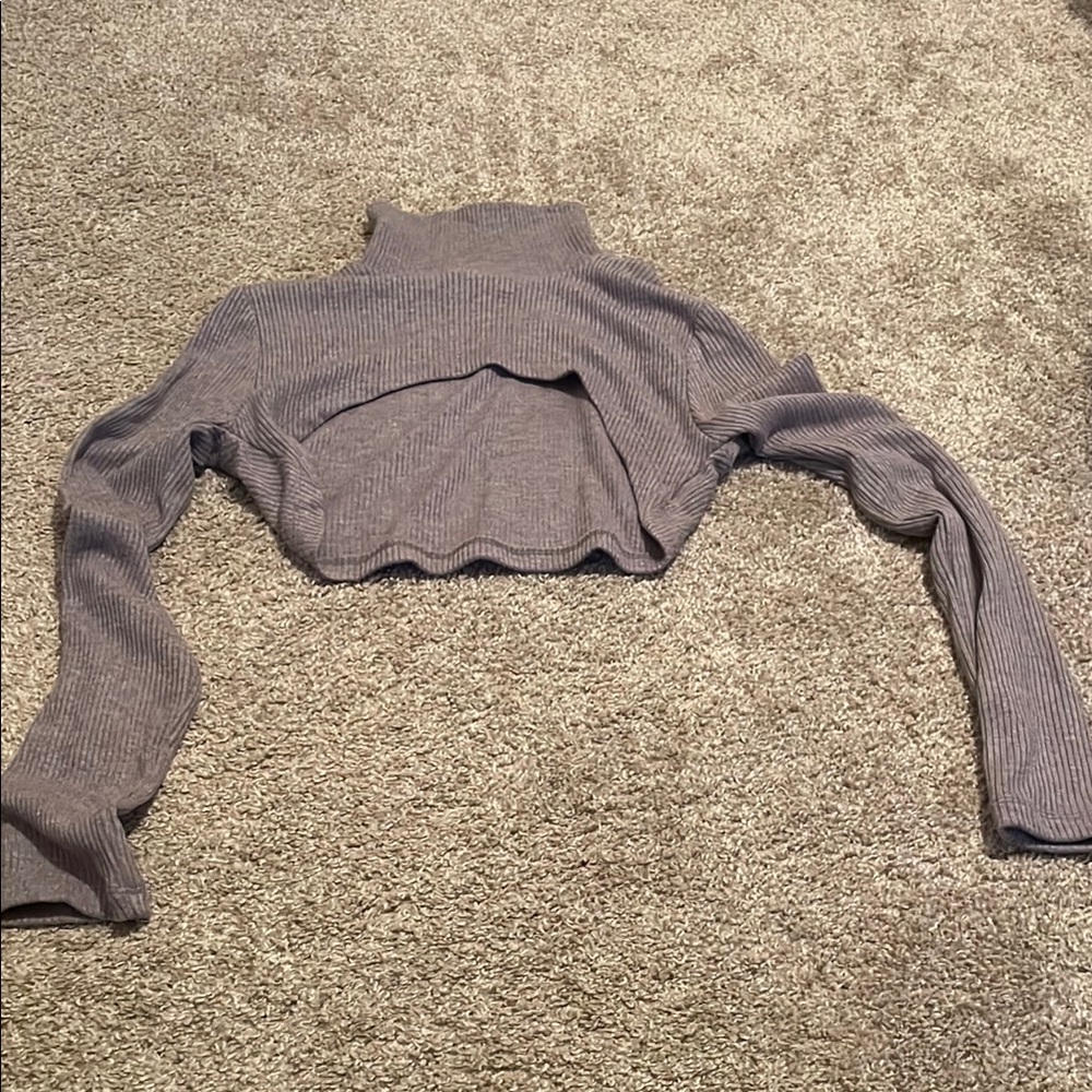 Forever 21 Gray Ribbed Turtleneck Super Crop Top
